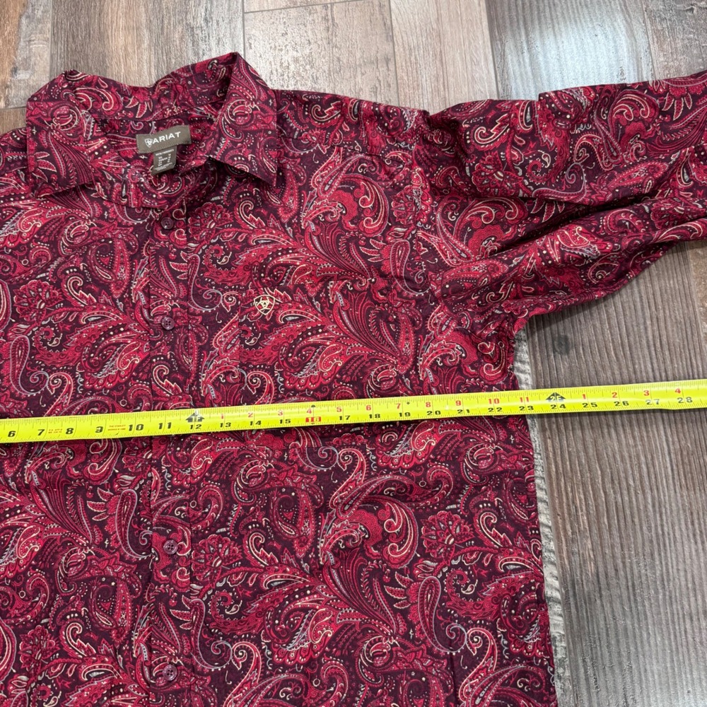Ariat Mens Paisley Long Sleeve Button Down Shirt Red Burgundy Western Medium - Picture 7 of 8
